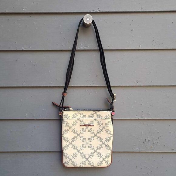 Tous Beige Gray Brown Black Leather Bear Chain Print Crossbody - Picture 1 of 12